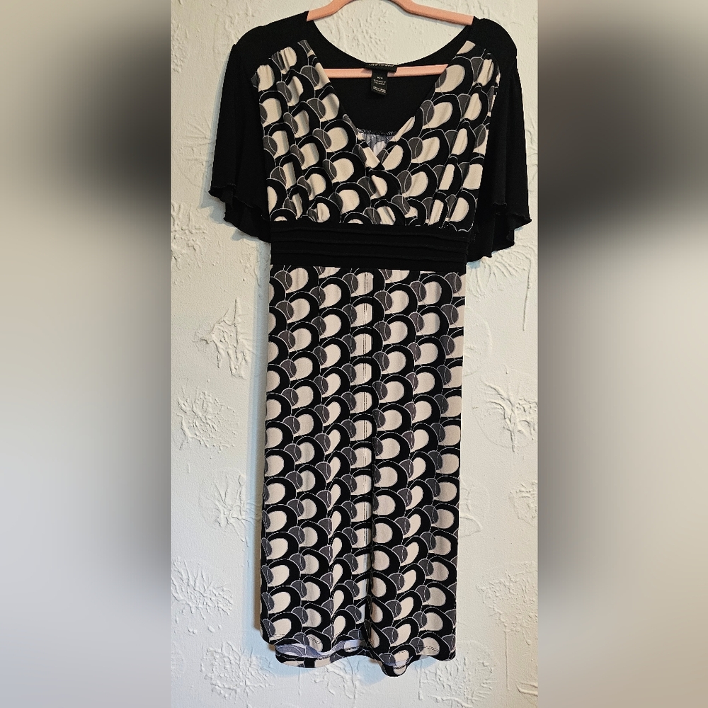 Lane Bryant Midi Black & Tan Geometric short Flutter Sleeve Casual Dress